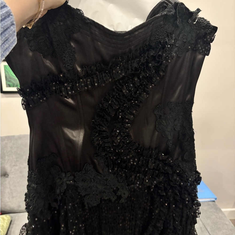 Juan Carlos Pinera Vintage Couture Black Silk Corset Strapless Asymmetric Dress - Picture 3 of 7